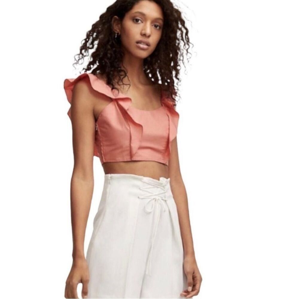 Aritzia Wilfred Womens Coquette Ruffle Crop Top Size 0 Cottage Romantic Peasant
